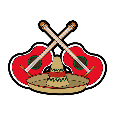 Guitar and hat of instrument music and sound theme Isolated design Vector illustrationのイラスト素材