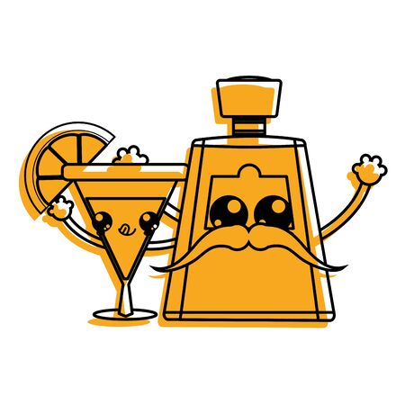Tequila bottle and cocktail of alcohol drink and glass theme Isolated design Vector illustration.のイラスト素材