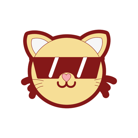 line color happy cat head cute animal with sunglassesのイラスト素材