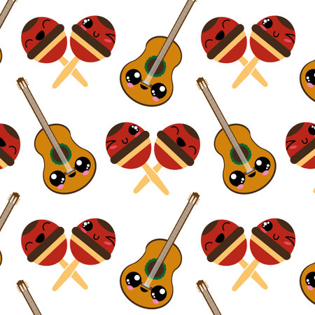 Maracas and guitar of instrument music and sound theme Isolated design Vector illustrationのイラスト素材