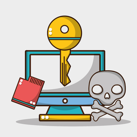 computer with key and skull meltdown vector illustrationのイラスト素材