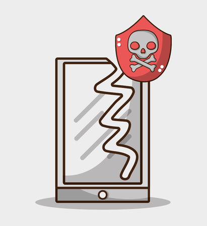 broken smartphone with warning skull virus vector illustrationのイラスト素材