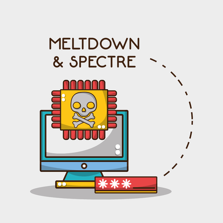 computer with code and chip skull virus vector illustrationのイラスト素材