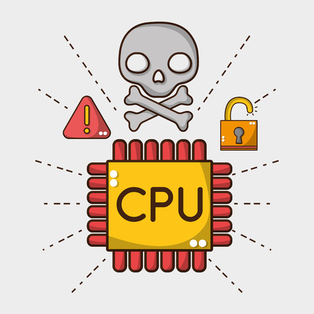 cpu chip with skull warning and padlock vector illustrationのイラスト素材