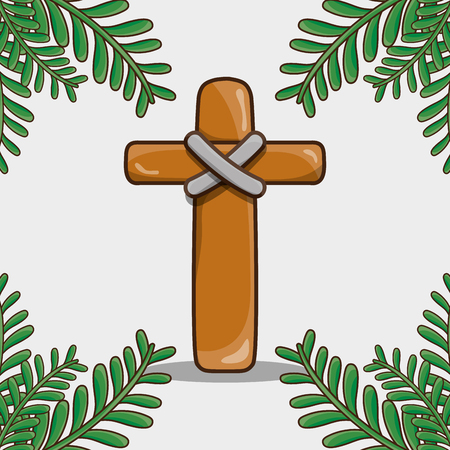 catholic cross with palm branches traditional vector illustrationのイラスト素材