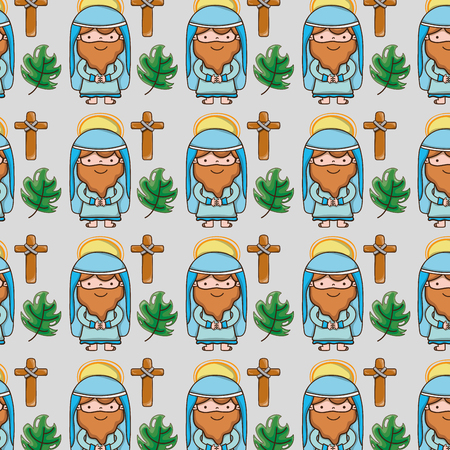 jesus with catholic cross and palm branches backgroundのイラスト素材