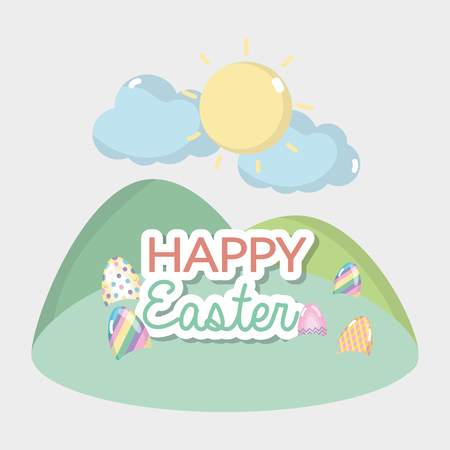 happy eggs easter celebration design vector illustrationのイラスト素材