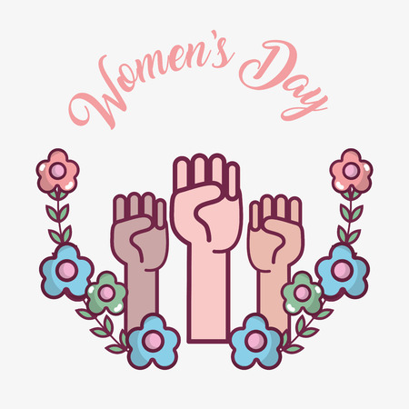 oppose hands up with flowers celebration womens dayのイラスト素材