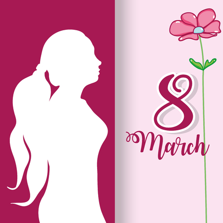 woman silhouette with flowercelebrating march 8 vector illustrationのイラスト素材