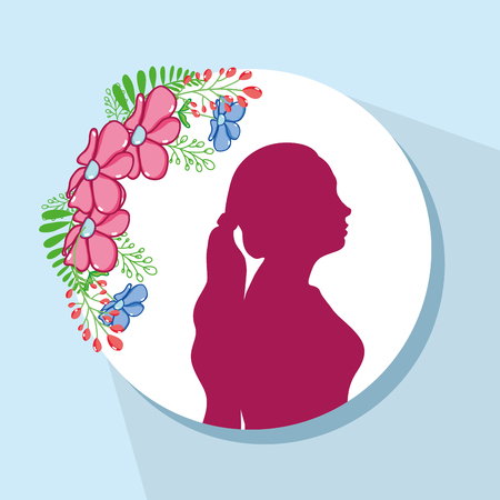 flowers decoration and fuchsia woman silhouette vector illustrationのイラスト素材