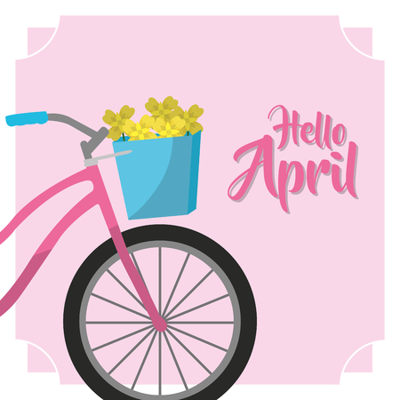 Bike of hello april spring nature garden and floral theme Vector illustrationのイラスト素材