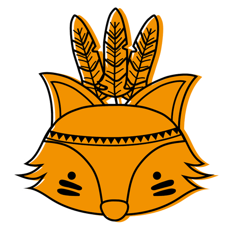 Colored cute fox head animal with feathers, vector illustrationのイラスト素材