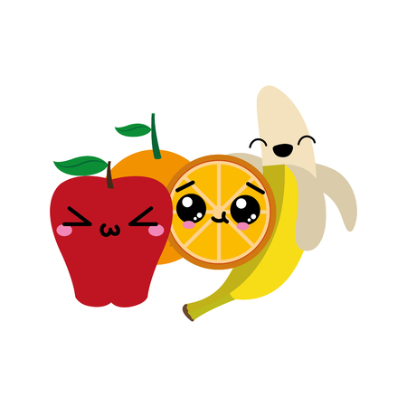 Apple orange and banana design illustration on white background.のイラスト素材