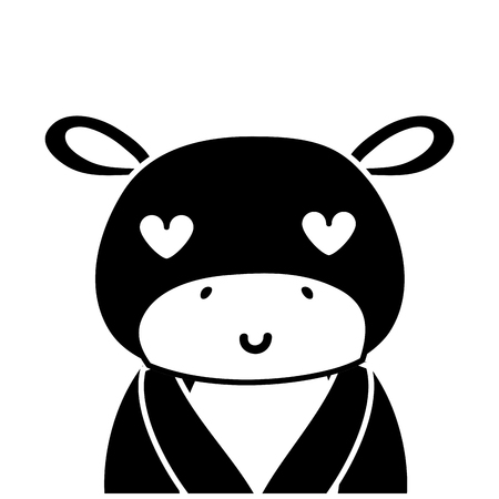 silhouette adorable and enamored hippopotamus wild animal vector illustrationのイラスト素材