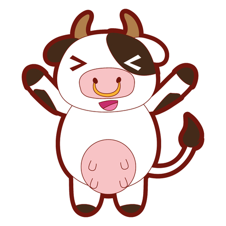 line color cute and cheerful cow wild animal vector illustrationのイラスト素材