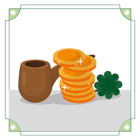 St Patrick's day design with coins, pipe and clover illustration.のイラスト素材