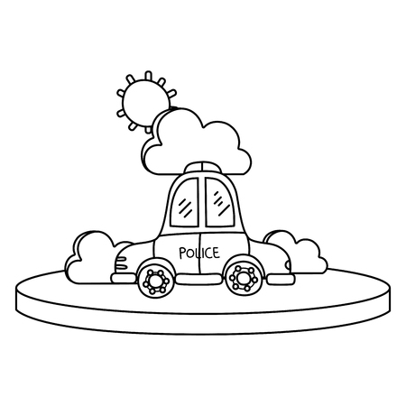 line police car service with cloud and sun vector illustrationのイラスト素材
