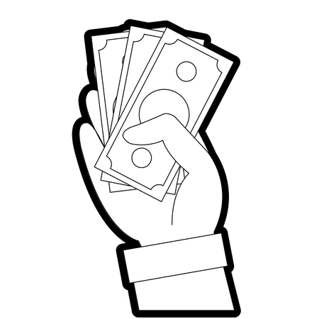 line hand with bills cash money currency vector illustrationのイラスト素材
