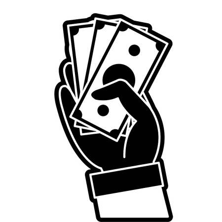 Silhouette hand with bills cash money currency vector illustrationのイラスト素材