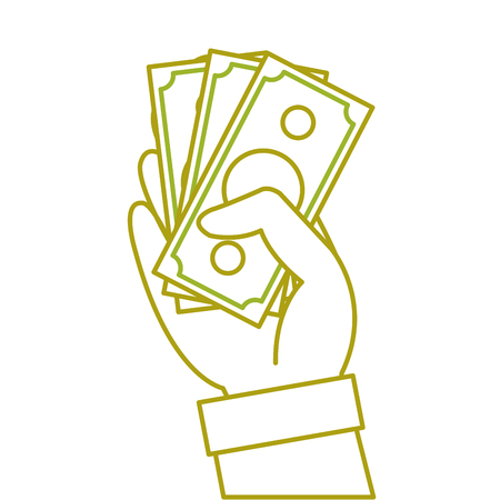 yellow line hand with bills cash money currency vector illustrationのイラスト素材