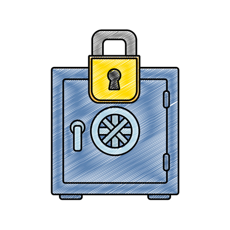 grated strong box object and padlock security vector illustrationのイラスト素材