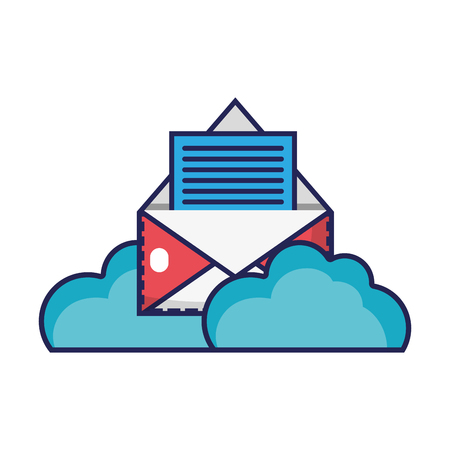 e-mail letter with document information and clouds vector illustrationのイラスト素材