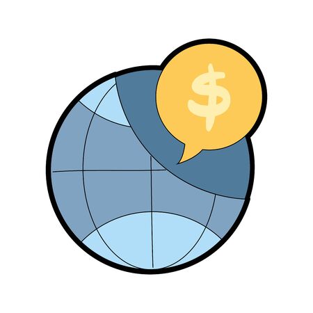 Full color global connection with dollar symbol inside chat bubbleのイラスト素材