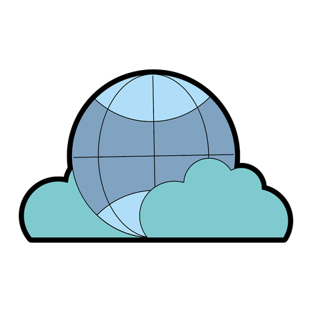 Full color global connection technology with clouds iconのイラスト素材