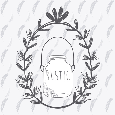 Rustic glass jar with leaves hand drawn icon vector illustration graphic designのイラスト素材
