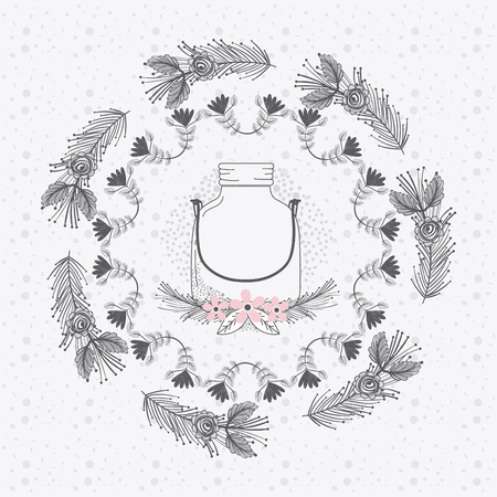 Rustic glass jar with leaves hand drawn icon vector illustration graphic designのイラスト素材
