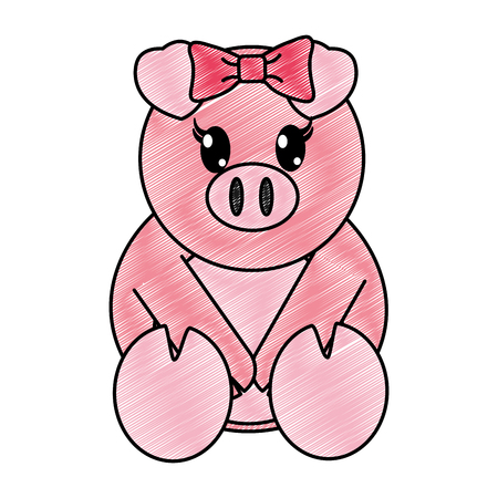 grated female pig cute animal with ribbon bowのイラスト素材