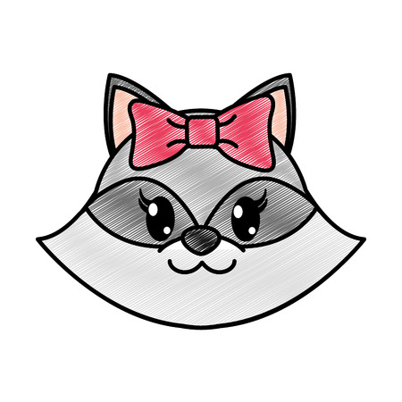 grated female raccoon head cute animal vector illustrationのイラスト素材