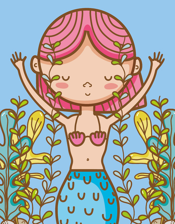 Little mermaid art cartoon illustrationのイラスト素材