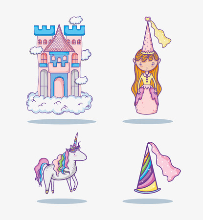 Magic world elements set iconのイラスト素材