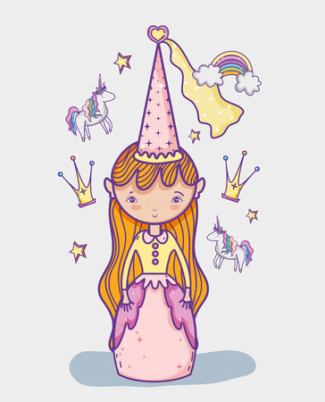 Little princess cute hand drawing cartoon icon vector illustration graphic design Pastel colors, magical and beauty styleのイラスト素材
