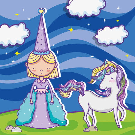 Little princess cute hand drawing cartoon icon vector illustration graphic design Pastel colors, magical and beauty styleのイラスト素材