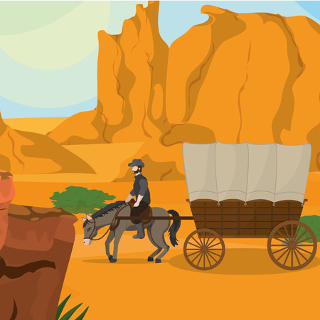 Cowboy on horse with carriage vector illustration graphic designのイラスト素材