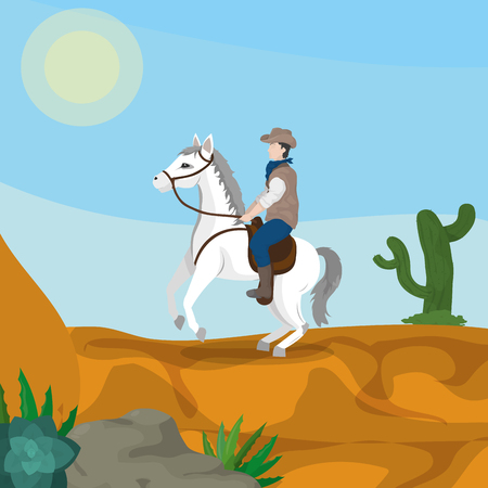 Cowboy on horse in desert vector illustration graphic designのイラスト素材