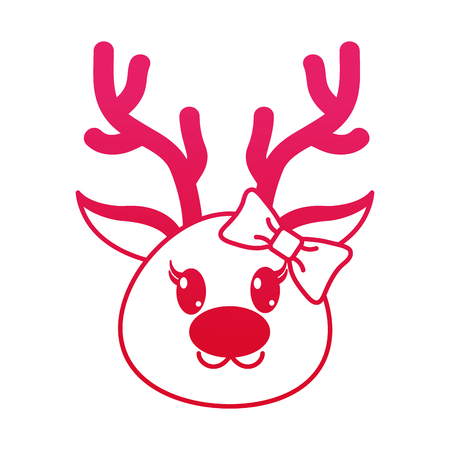 fucsia line female reindeer head cute animal vector illustrationのイラスト素材