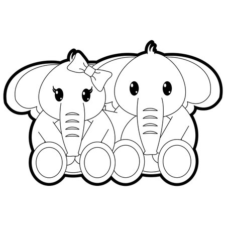 Outline Couple Elephant Cute Animal Together Royalty Free Vector