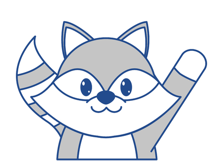 line color raccoon cute animal with hand upのイラスト素材