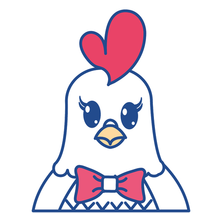 line color adorable hen cute animal character vector illustrationのイラスト素材