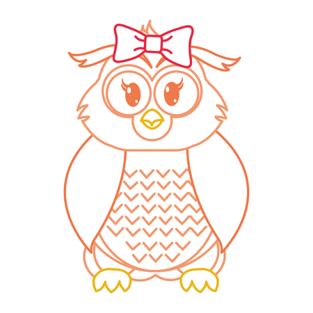 color line female owl cute animal with ribbon bow vector illustrationのイラスト素材