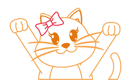 color line adorable female cat with hands up vector illustrationのイラスト素材
