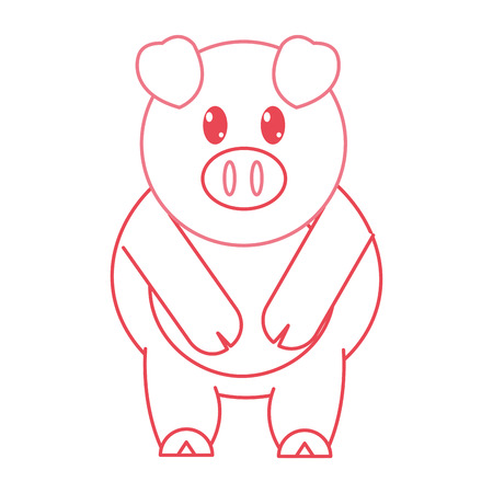 color line adorable pig farm animal character vector illustrationのイラスト素材