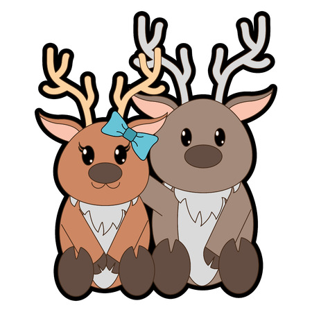 Full color reindeer couple cute animal togetherのイラスト素材