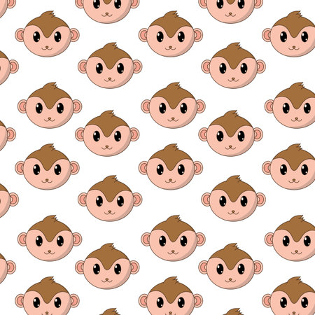 monkey head cute animal character backgroundのイラスト素材