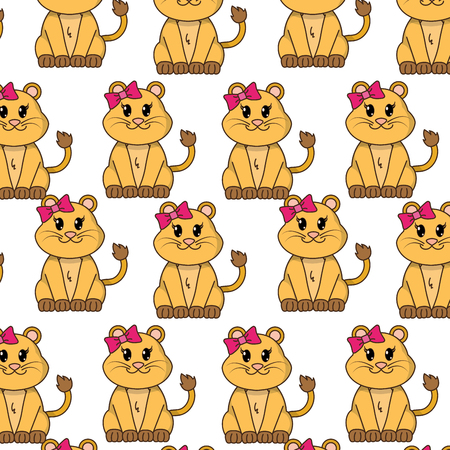 female lion cute animal with ribbon bow backgroundのイラスト素材