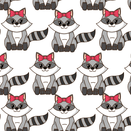 female raccoon cute animal with ribbon bow backgroundのイラスト素材