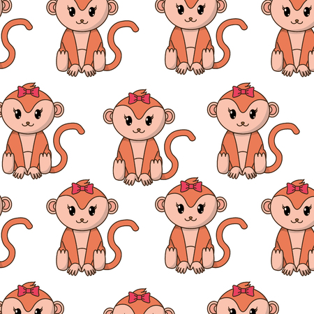 Female monkey cute animal with ribbon bow backgroundのイラスト素材